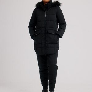 Arctic Expedition Women's Large Black  Curved Hem Down Parka Coat New *no Hood*